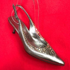 Auc Sergio Rossi Crystal silver kitten heell pumps